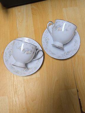 Elegant Noritake, White Floral Teacup and Saucer Set